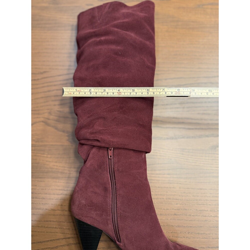 Suede Leather Boots Burgundy Pointed Cone Heels‎ 8M Boho Cottagecore Festival - Picture 6 of 11